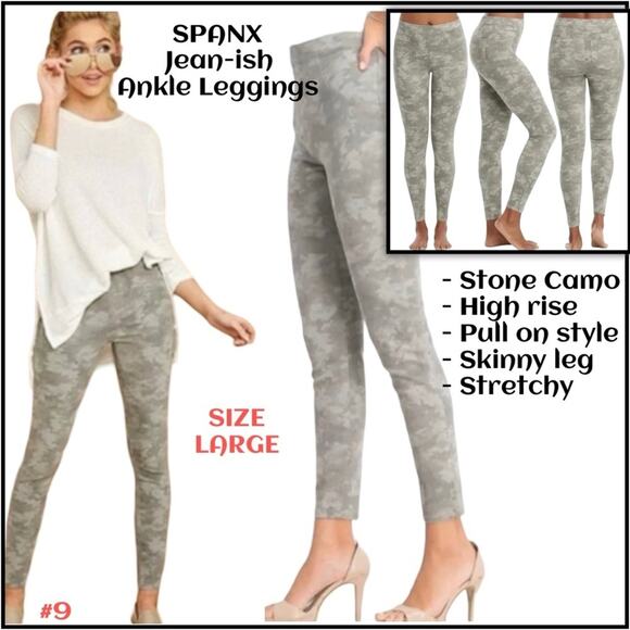 SPANX Jean-ish Ankle Leggings in Stone Camo Sz L $99 - Picture 1 of 14